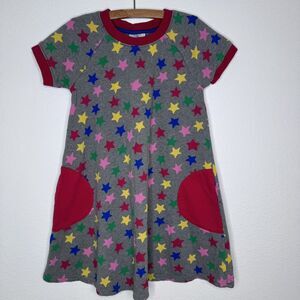 Hanna Andersson Girls Dress Size 130 US 8 Star Rainbow Print Gray Cotton Pockets